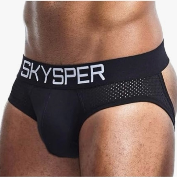 SKYSPER Men's Jockstrap Breathable Mesh Jock Male Underwear Sz L Black New - Picture 1 of 5